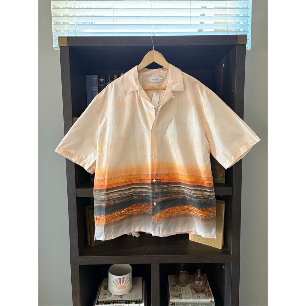 NWT Topman Oversized Button Front Shirt In Sunset Orange Men’s Size Large